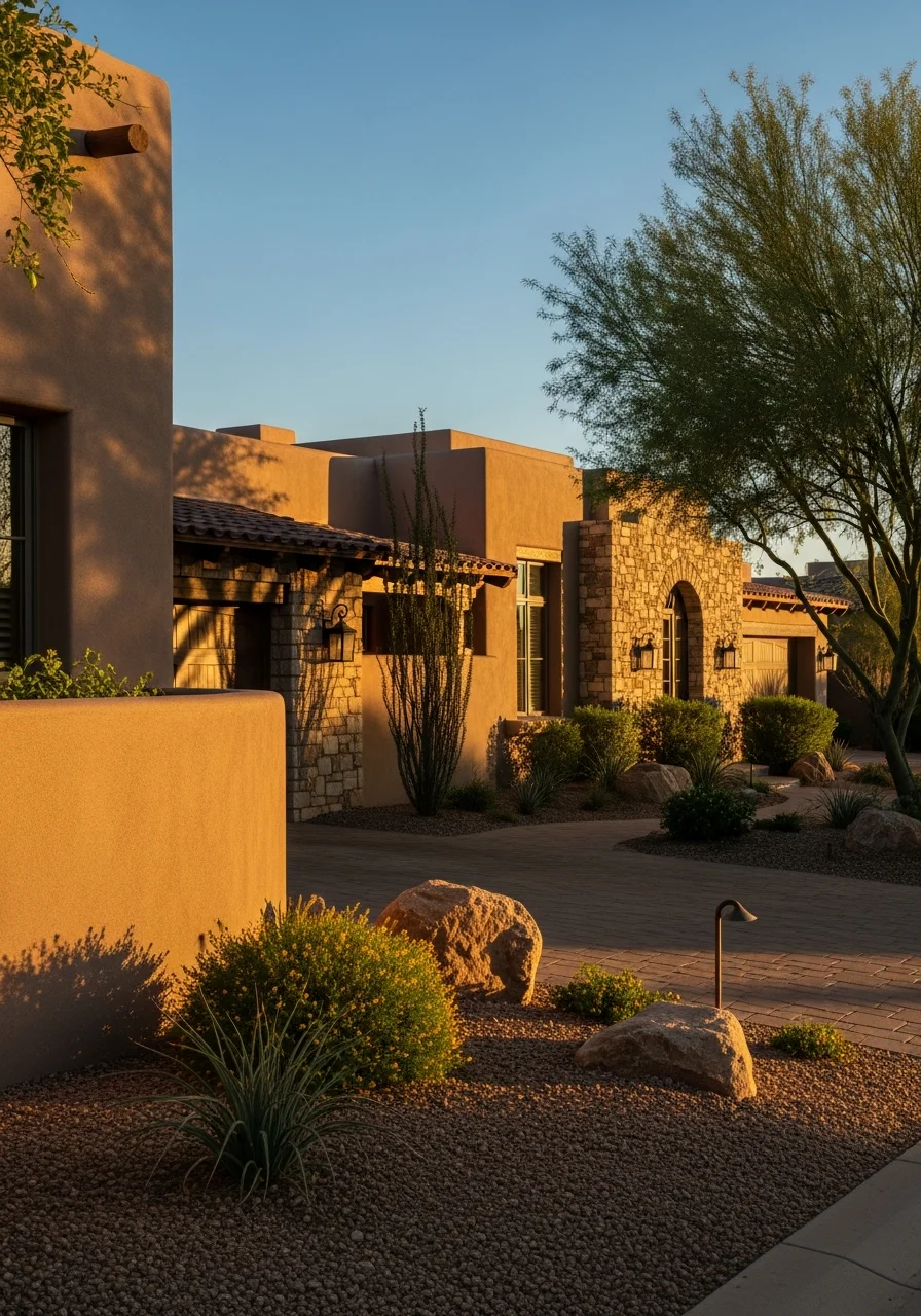 Close-up of high-end exterior finishes on a Scottsdale property, showcasing precision craftsmanship.